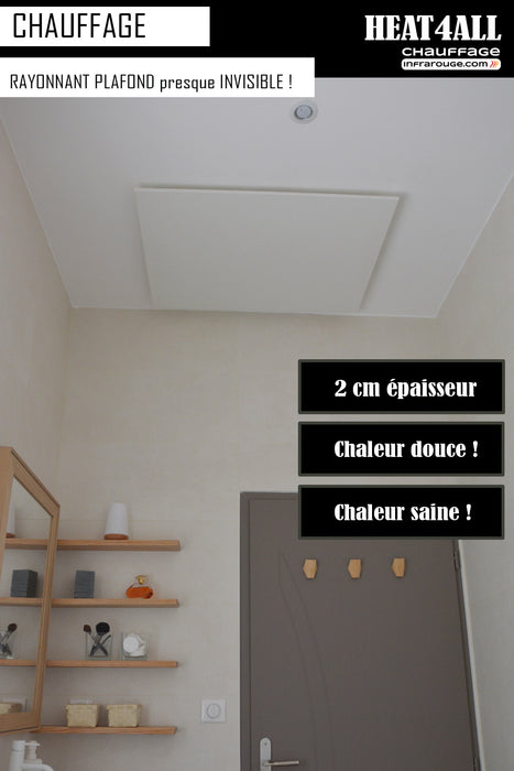 Radiateur électrique rayonnant PLAFOND 450W – Vertical 60 cm x 80 cm x 2 cm – CI-BLANC-005-PLAFOND