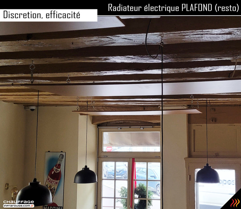 chauffage infrarouge pose plafond avec filins de suspension chaleur douce