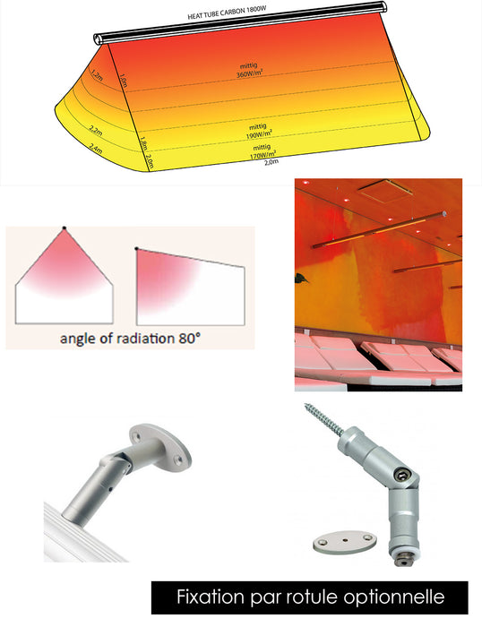 chauffage par infrarouge HeatTubular radiant chaleur douce immédiate kit de suspension par rotule