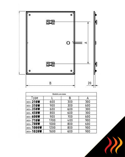 Catalogue dimensions radiateur miroir chauffant