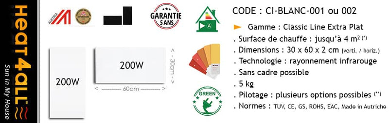 ****PROCEDURE DE PRET**** : 1 Radiateur électrique Extra Plat Blanc 200W – Horiz. 60 cm x 30 cm x 2 cm